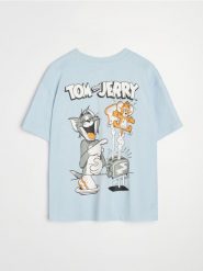 Bawełniana koszulka z krótkim rękawem Tom and Jerry - błękitny. Niebieskie t-shirty damskie Sinsay, l, bez wzorów, z bawełny, bez kołnierzyka. Za 39.99 zł.
