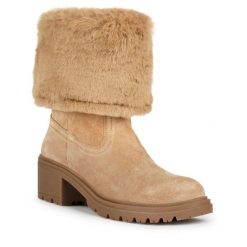 Botki Geox. Brązowe botki damskie Geox, bez obcasa, na słupku, bez zapięcia. Za 679.99 zł.