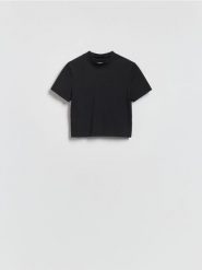 T-shirt z bawełną - czarny. Czarne t-shirty damskie Reserved, l, bez wzorów, z bawełny, bez kołnierzyka. Za 25.99 zł.