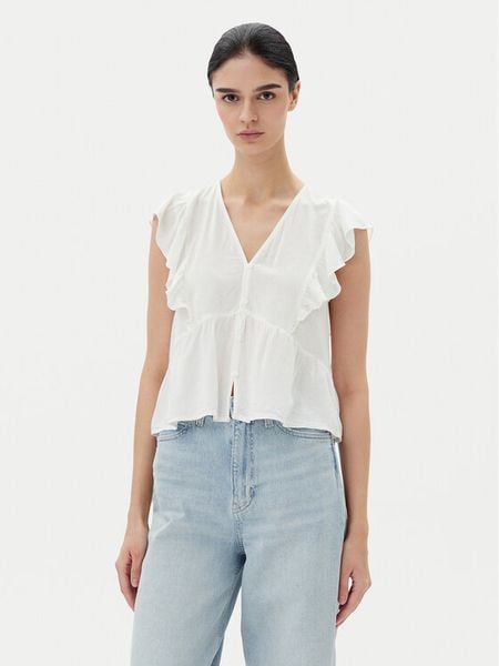ONLY Bluzka Rian 15349090 Biały Regular Fit. Białe bluzki damskie Only, l, bez wzorów, ze lnu, bez kołnierzyka, bez ramiączek. Za 61.99 zł.
