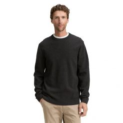 Męski Sweter Tom Tailor Structured Crewneck Knit Black Grey Melange 1047570 10617. Czarne swetry przez głowę męskie Tom Tailor, m, bez wzorów, bez kołnierzyka. Za 99.99 zł.