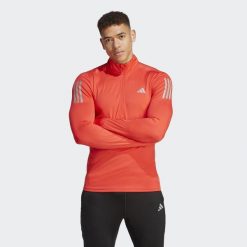 Bluza Own the Run 1/4 Zip Long Sleeve. Czerwone bluzy męskie Adidas, l, bez wzorów, z materiału, bez kaptura, do biegania. Za 299.00 zł.