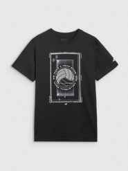 4F T-shirt regular z nadrukiem siatkarskim męski - czarny M. Czarne koszulki sportowe męskie 4f, l, bez wzorów, z bawełny, klasyczne, bez kołnierzyka. Za 69.99 zł.
