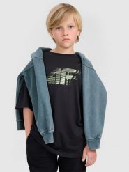 4F T-shirt oversize z nadrukiem chłopięcy - czarny 152 (11-12 lat). Czarne t-shirty dla chłopców 4f, bez wzorów, z bawełny, bez ramiączek. W wyprzedaży za 39.99 zł.