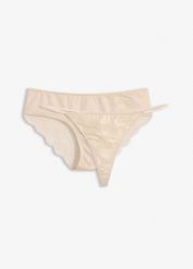 Figi hipster + stringi tanga z miękką koronką (zestaw 2 szt.). Czerwone figi damskie bonprix, bez wzorów, z koronki. Za 24.99 zł.