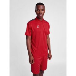 Koszulka sportowa Hummel Authentic Functional Polo. Czerwone koszulki polo męskie Hummel, l, bez wzorów, bez kołnierzyka, bez ramiączek. Za 129.00 zł.