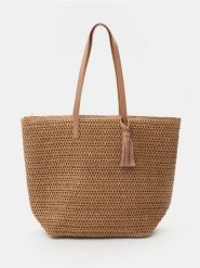 Pleciona torebka shopper - kremowy. Białe torebki shopper damskie Sinsay, bez wzorów, bez dodatków. W wyprzedaży za 29.99 zł.