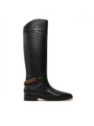 Guess Kozaki Joicy FLFJOI LEA11 Czarny. Czarne kozaki damskie Guess, ze skóry, bez obcasa, na płaskiej podeszwie. Za 698.99 zł.