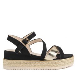 Espadryle JENNY. Czarne sandały damskie Jenny, bez wzorów, bez obcasa, bez zapięcia. Za 109.99 zł.