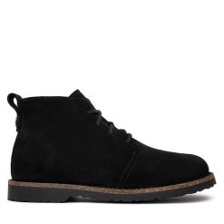 Trzewiki Birkenstock. Czarne botki damskie Birkenstock, bez obcasa, na płaskiej podeszwie, bez zapięcia. Za 729.99 zł.