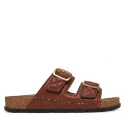 Klapki Scholl. Brązowe klapki damskie Scholl, bez wzorów, bez obcasa. Za 279.99 zł.
