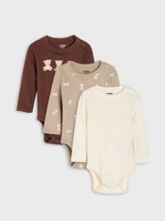 Bawełniane body z motywem misiów 3 pack - kremowy. Białe body niemowlęce Sinsay, bez wzorów, z bawełny, bez ramiączek. Za 29.99 zł.