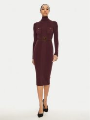 Elisabetta Franchi Sukienka dzianinowa AM-25B-46E3-V440 Bordowy Slim Fit. Czerwone sukienki damskie Elisabetta Franchi, bez wzorów, z dzianiny, bez kołnierzyka, bez ramiączek. Za 1,419.00 zł.
