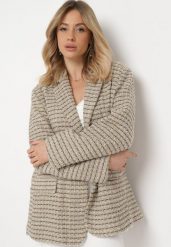 Szaro-Beżowa Marynarka Tweedowa Retro o Jednorzędowym Fasonie Asaretta. Brązowe żakiety damskie Born2be, l, bez wzorów, z tkaniny, retro. Za 219.99 zł.