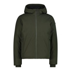Wodoodporna kurtka z kapturem zapinanym na zamek błyskawiczny CMP. Zielone kurtki sportowe męskie CMP, bez wzorów, trekkingowe. Za 588.50 zł.