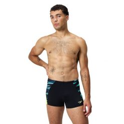 Bokserki pływackie męskie Speedo Endurance+ MAX Splice Aquashort. Czarne kąpielówki męskie Speedo, m, bez wzorów, z materiału, do pływania. Za 159.99 zł.