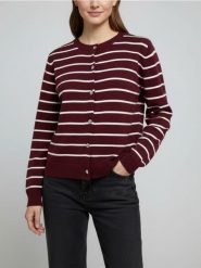 Kardigan z guzikami w paski - bordowy. Czerwone kardigany damskie Sinsay, l, bez wzorów. Za 49.99 zł.