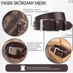 Pasek męski skórzany premium z klasyczną klamrą elegancki ciemnobrązowy 100 cm Paolo Peruzzi PG-08-DBR-100. Brązowe paski damskie bez wzorów, z jeansu, biznesowe. Za 79.00 zł.