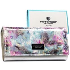 Wielokolorowy portfel damski z systemem RFID zamykany na zatrzask PTN PX22-1-NPK Peterson. Portfele damskie Peterson, bez wzorów, ze skóry. Za 119.99 zł.