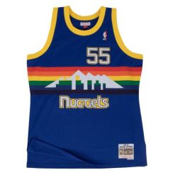 Koszulka NBA Denver Nuggets Dikembe Mutombo. Niebieskie koszulki sportowe męskie Mitchell & Ness, bez wzorów, bez kołnierzyka, bez ramiączek, do koszykówki. W wyprzedaży za 421.50 zł.