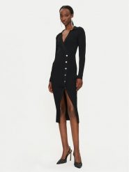 PINKO Sukienka dzianinowa Viscosa Mix 104033 A239 Czarny Slim Fit. Czarne sukienki damskie Pinko, m, bez wzorów, z dzianiny, bez kołnierzyka, bez ramiączek. Za 859.99 zł.