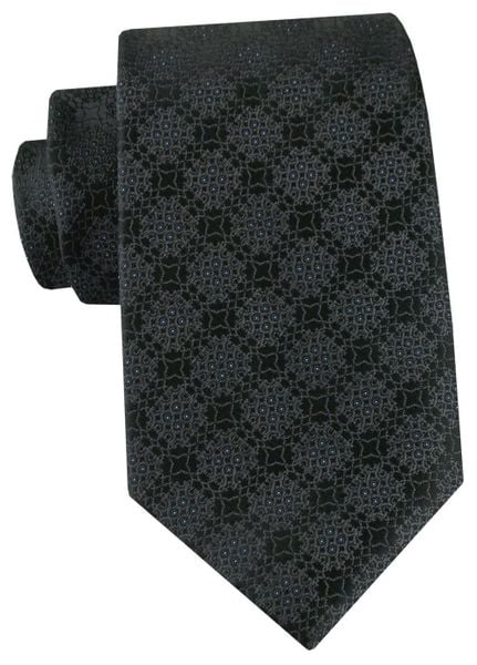 Męski Krawat - Antracytowy, Regularny Wzór - Angelo di Monti. Szare krawaty i muchy Angelo di Monti, bez wzorów, z tkaniny, eleganckie. Za 49.99 zł.