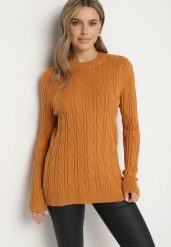 Jasnobrązowy Sweter z Wiskozą i Ozdobnym Splotem Savria. Brązowe swetry damskie Born2be, na zimę, bez wzorów, z wiskozy, bez kołnierzyka, bez ramiączek, bez kaptura. Za 99.99 zł.
