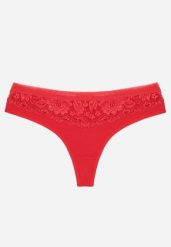 Czerwone Majtki Typu Stringi z Bawełną i Koronką Zeliche. Czerwone stringi damskie Renee, xl, bez wzorów, z bawełny. Za 7.99 zł.