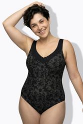 Damskie Strój kąpielowy miękkie miseczki skrzyżowane z tyłu ramiączka. Czarne kostiumy jednoczęściowe damskie Ulla Popken, plus size, bez wzorów, z elastanu, plus size, do pływania. Za 191.99 zł.