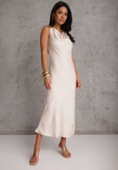 Beżowa Sukienka Slip Dress z Dekoltem Woda i Wiązaniem z Tyłu Atintina. Brązowe trampki i tenisówki damskie Renee, bez wzorów, eleganckie, bez zapięcia. Za 129.99 zł.