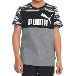 Koszulka dziecięca dla chłopca bawełna szara logo PUMA. Białe t-shirty dla chłopców Puma, bez wzorów, z bawełny, bez ramiączek. Za 40.00 zł.