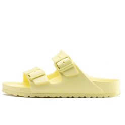 Sandały Birkenstock Arizona Eva Popcorn Damskie. Żółte sandały damskie Birkenstock, bez wzorów, z materiału, bez obcasa, bez zapięcia. Za 335.00 zł.