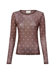 Neo Noir bluzka z długim rękawem - Ella Dot Blouse Kobiety brązowy, 40. Brązowe bluzki damskie Neo Noir, bez wzorów, eleganckie, bez kołnierzyka, bez ramiączek. Za 139.95 zł.