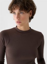 4F Longsleeve slim z prążkowanej dzianiny z modalem damski - brązowy XS. Brązowe koszulki sportowe damskie 4f, xs, bez wzorów, z dzianiny, sportowe, bez kołnierzyka. W wyprzedaży za 39.99 zł.
