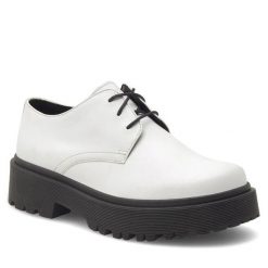 Oxfordy Lasocki. Białe półbuty damskie Lasocki, bez wzorów, bez obcasa, bez zapięcia. Za 159.99 zł.