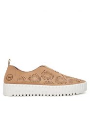 Rieker Półbuty M8352-60 Beżowy. Brązowe półbuty damskie Rieker, bez wzorów, z materiału, bez obcasa, na płaskiej podeszwie, bez zapięcia. Za 319.99 zł.