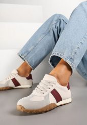 Beżowo-Bordowe Sneakersy Ozdobione Paskami Ilanlin. Brązowe obuwie sportowe damskie Renee, bez wzorów, z jeansu. Za 79.99 zł.