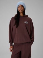 4F Bluza dresowa loose z kapturem damska - brązowa XS. Brązowe bluzy damskie 4f, xs, bez wzorów, z dresówki, klasyczne, bez kołnierzyka, bez ramiączek, z kapturem. Za 189.99 zł.