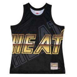 Tank top Miami Heat NBA Big Face 4.0 Fashion. Czarne koszulki sportowe męskie Mitchell & Ness, bez wzorów, bez kołnierzyka, bez ramiączek, do koszykówki. Za 335.50 zł.
