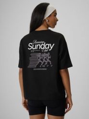 4F T-shirt loose z nadrukiem damski - czarny S. Czarne t-shirty damskie 4f, s, bez wzorów, z bawełny, klasyczne, bez kołnierzyka. Za 59.99 zł.