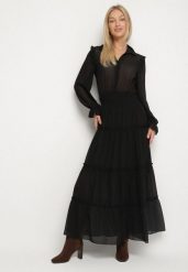 Czarna Rozkloszowana Sukienka VICES Koszulowa w Stylu Retro Aravite. Czarne sukienki damskie Born2be, na co dzień, l, bez wzorów, eleganckie, bez kołnierzyka, bez ramiączek, maxi, koszulowe. Za 149.99 zł.