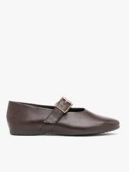 Ciemnobrązowe baleriny z paskiem. Brązowe baleriny damskie Ryłko, bez wzorów, ze skóry, eleganckie, bez obcasa, na płaskiej podeszwie. Za 399.99 zł.