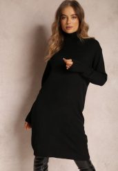 Czarna Sukienka Dzianinowa z Golfem Tadi. Czarne sukienki damskie Renee, bez wzorów, z dzianiny, bez kołnierzyka, bez ramiączek, midi. Za 99.99 zł.