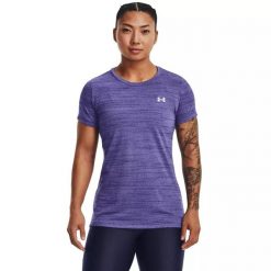 Koszulka damska Under Armour Tech Tiger SSC. Fioletowe koszulki sportowe damskie Under Armour, bez wzorów, sportowe, bez kołnierzyka. Za 89.99 zł.