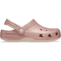 Kapcie CROCS CLASSIC GLITTER CLOG Rose. Czerwone klapki damskie Crocs, bez wzorów, z gumy, bez obcasa. Za 211.00 zł.