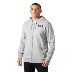 Bluza z kapturem z pełnym zamkiem błyskawicznym Helly Hansen Logo. Szare bluzy męskie Helly Hansen, m, bez wzorów, z kapturem. Za 368.00 zł.