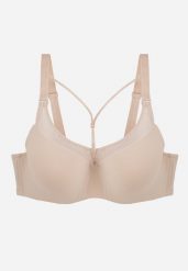 Jasnobeżowy Biustonosz z Ozdobną Siateczką i Paseczkami przy Dekolcie Anesa. Brązowe biustonosze Born2be, bez wzorów. Za 49.99 zł.