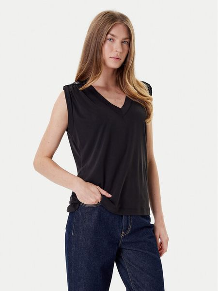 Guess Bluzka W5YP52 KCYW2 Czarny Regular Fit. Czarne bluzki damskie Guess, l, z aplikacjami, z syntetyku, bez kołnierzyka, bez ramiączek. Za 129.99 zł.