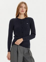 Gant Kardigan 4800103 Granatowy Slim Fit. Niebieskie kardigany damskie GANT, s, bez wzorów, z bawełny, bez kołnierzyka, bez ramiączek, bez kaptura. Za 549.99 zł.
