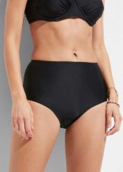 Figi bikini z wysokim stanem i lekkim efektem modelowania sylwetki. Czarne bikini damskie bonprix, bez wzorów. Za 79.99 zł.